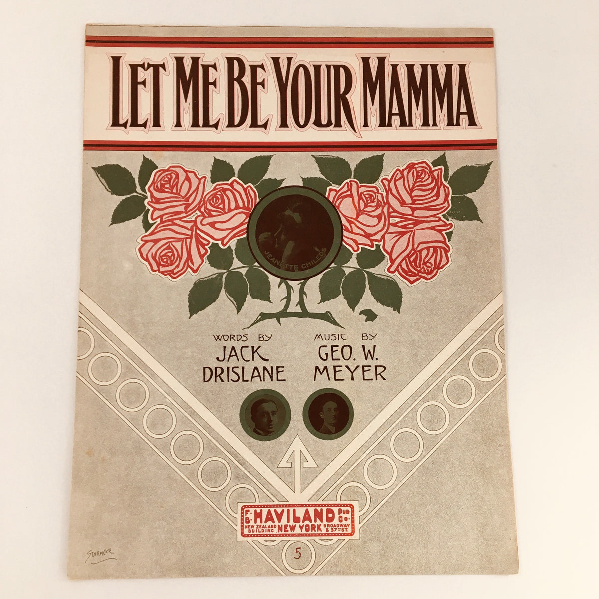 Vintage music sheet titled 'Let Me Be Your Mamma' showcasing floral illustrations, designed by Geo W. Meyer and Jack Drislane from 1910.
