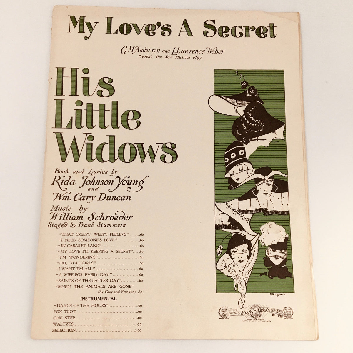 Cover page of the musical play sheet 'My Love's A Secret' by G.M. Anderson & Lawrence Weber featuring vintage design elements and artwork.