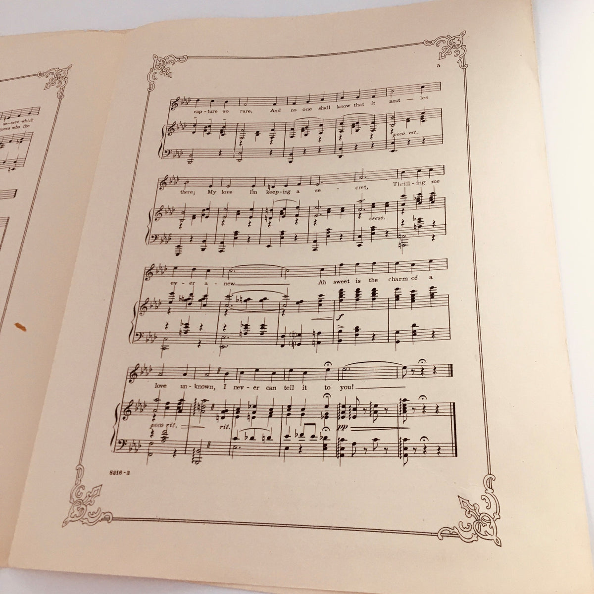 Sheet music from the musical play 'My Love's A Secret' by G.M. Anderson & Lawrence Weber, featuring musical notations and lyrics.