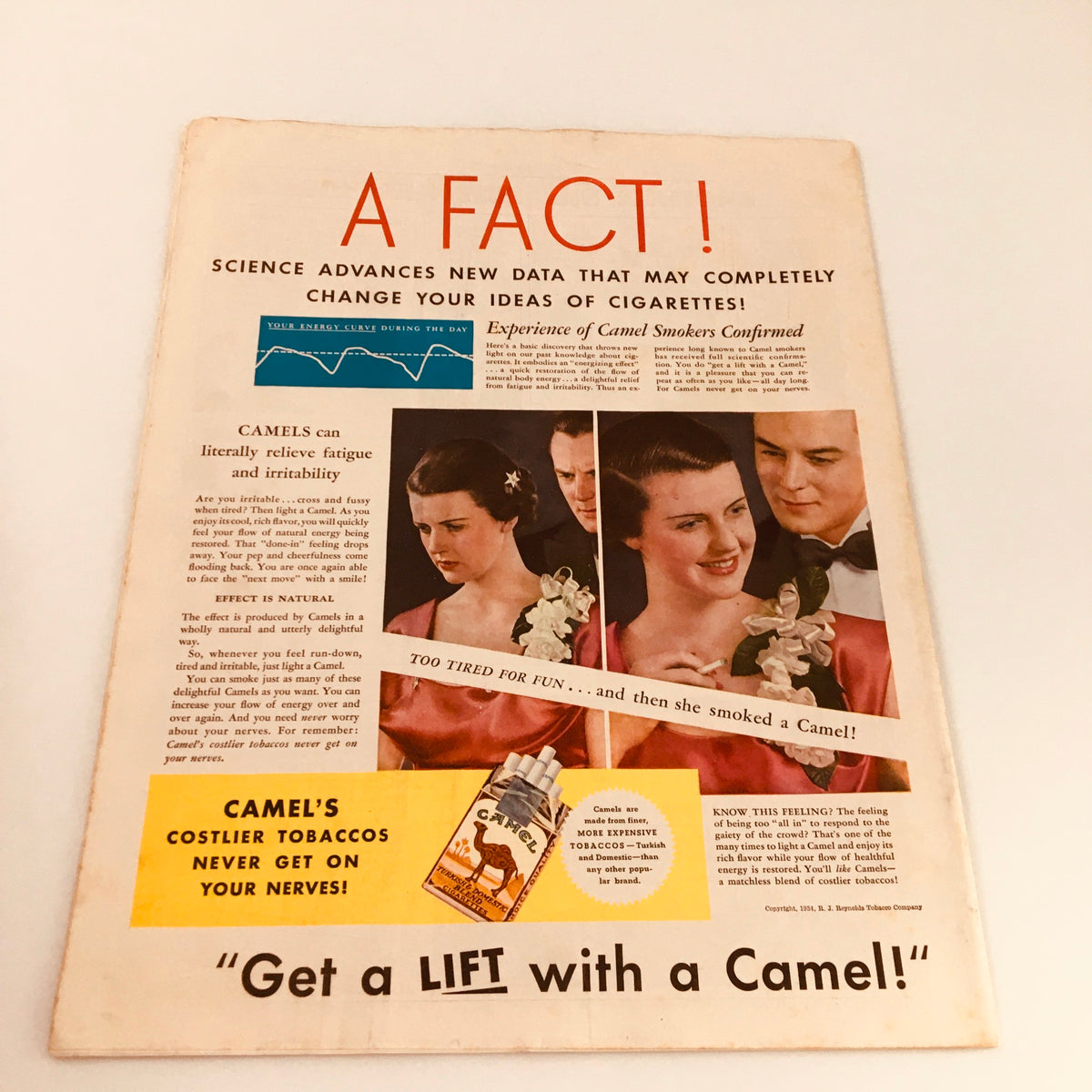 Back cover of VTG Collier's Magazine July 7 1934 displaying a vintage advertisement for Camel cigarettes, emphasizing the historic context of the magazine.