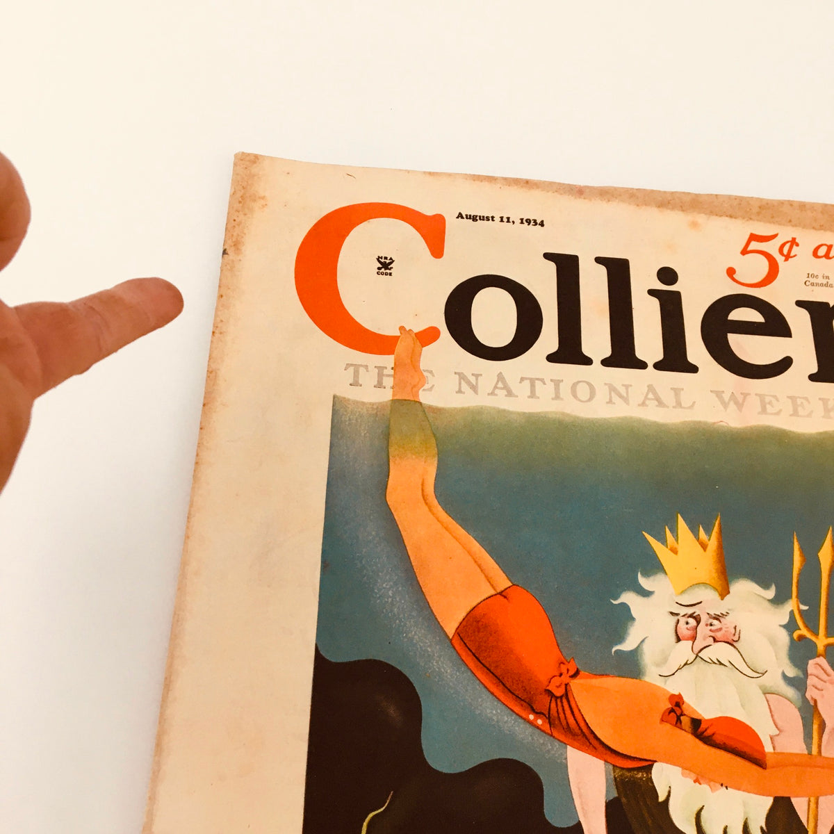 Cover of VTG Collier's Magazine August 11 1934 featuring colorful artwork and the title 'The Same Old Demon' by Walter Davenport.