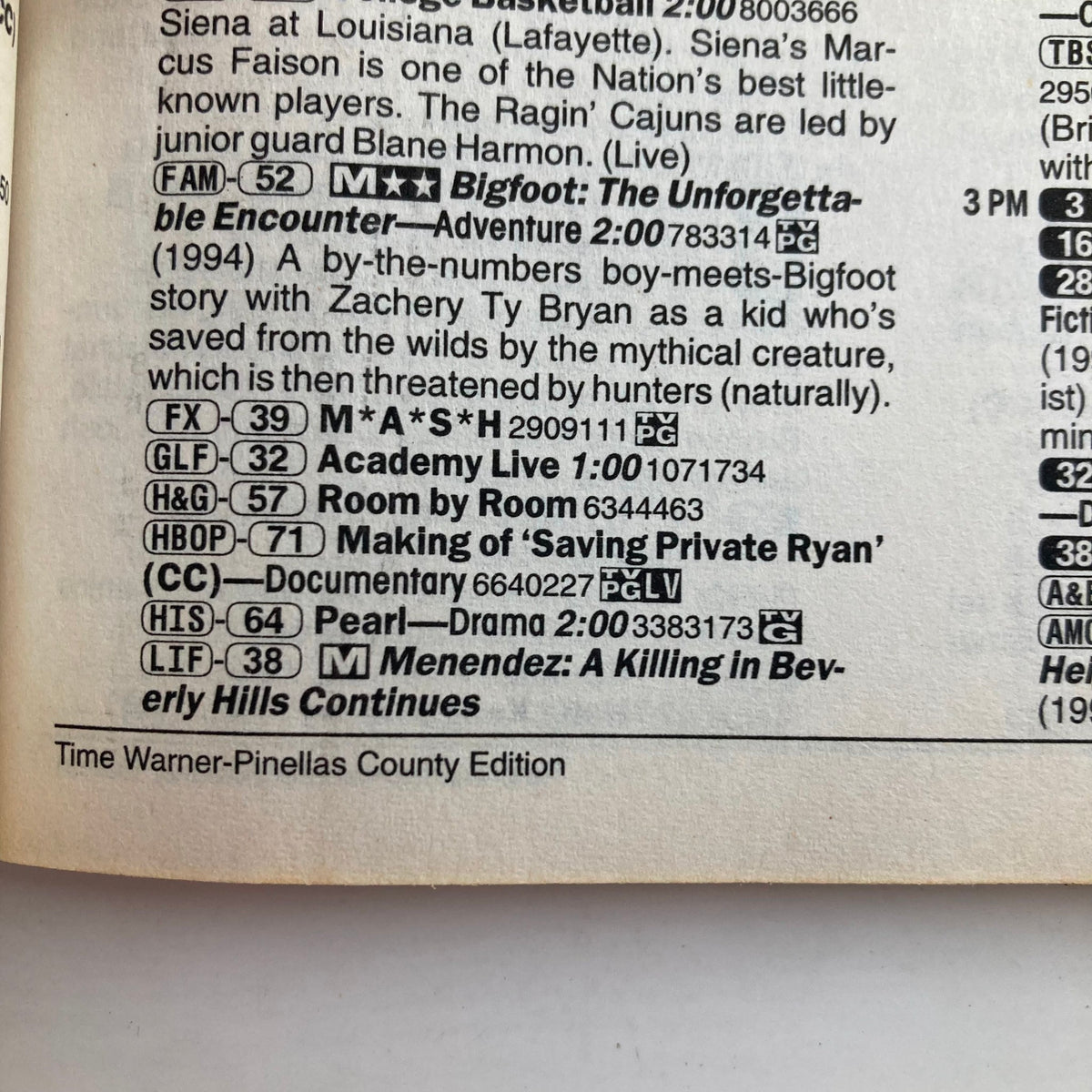 Inside page of TV Guide Magazine January 1 2000 showcasing TV program listings and details from the Time Warner-Pinellas County Edition.
