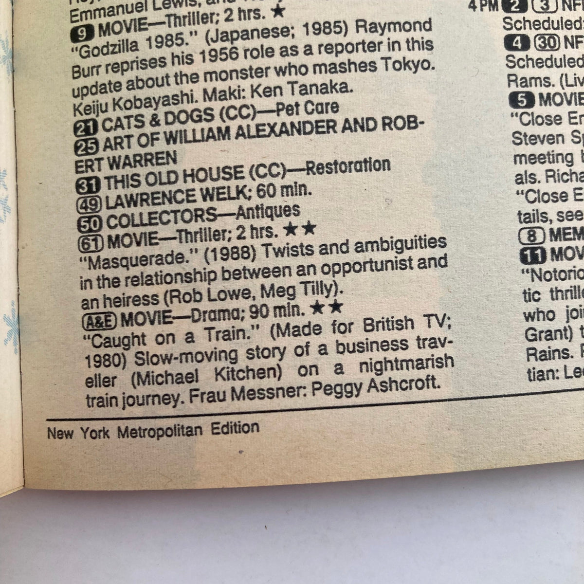 Interior page of TV Guide Magazine October 6 1990, listing television schedule details and highlights for the New York Metropolitan Edition, including various shows and movie summaries.