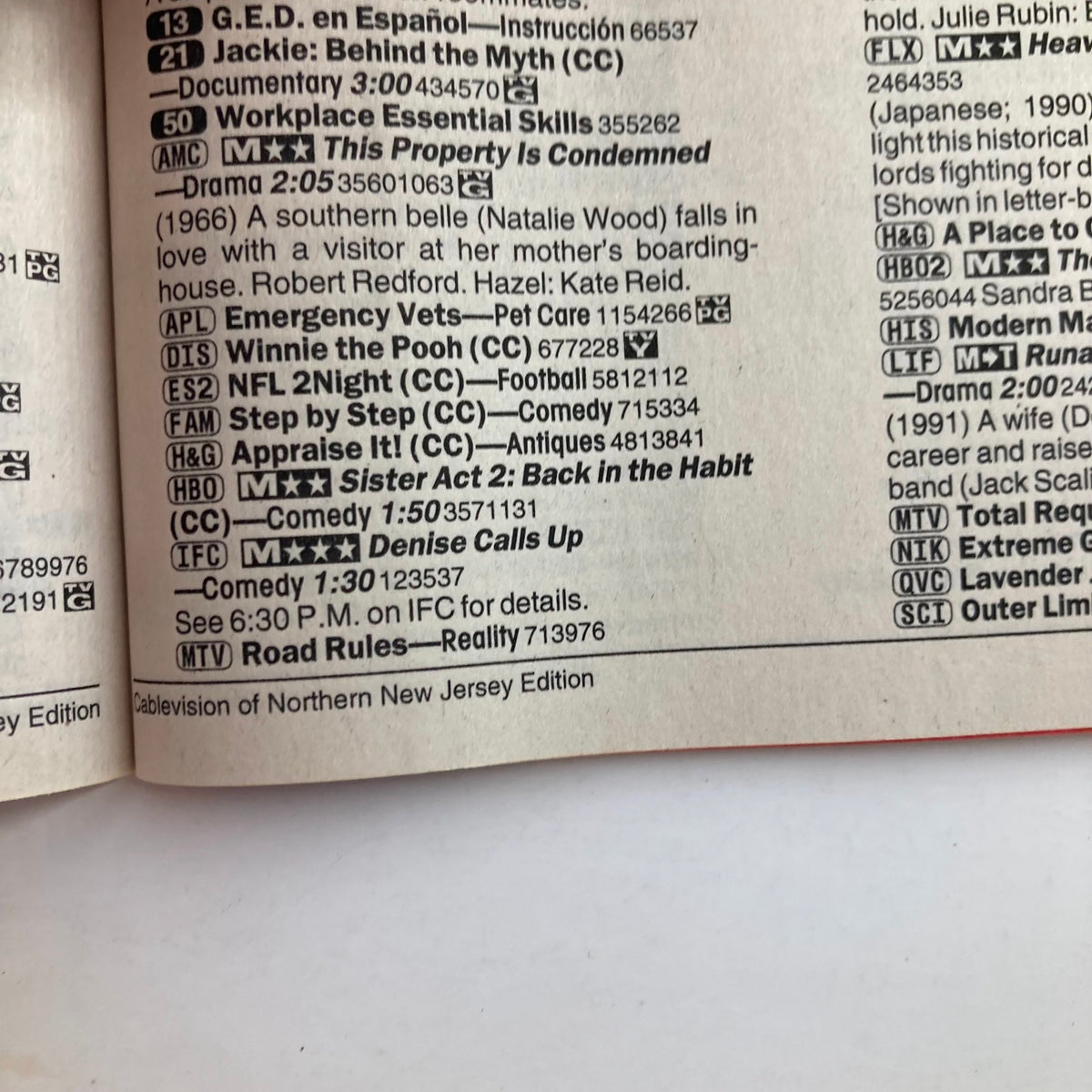 Inside page of TV Guide Magazine August 17-23, 2002, detailing programming listings. Includes show titles and descriptions relevant to the Cablevision of Northern NJ edition.