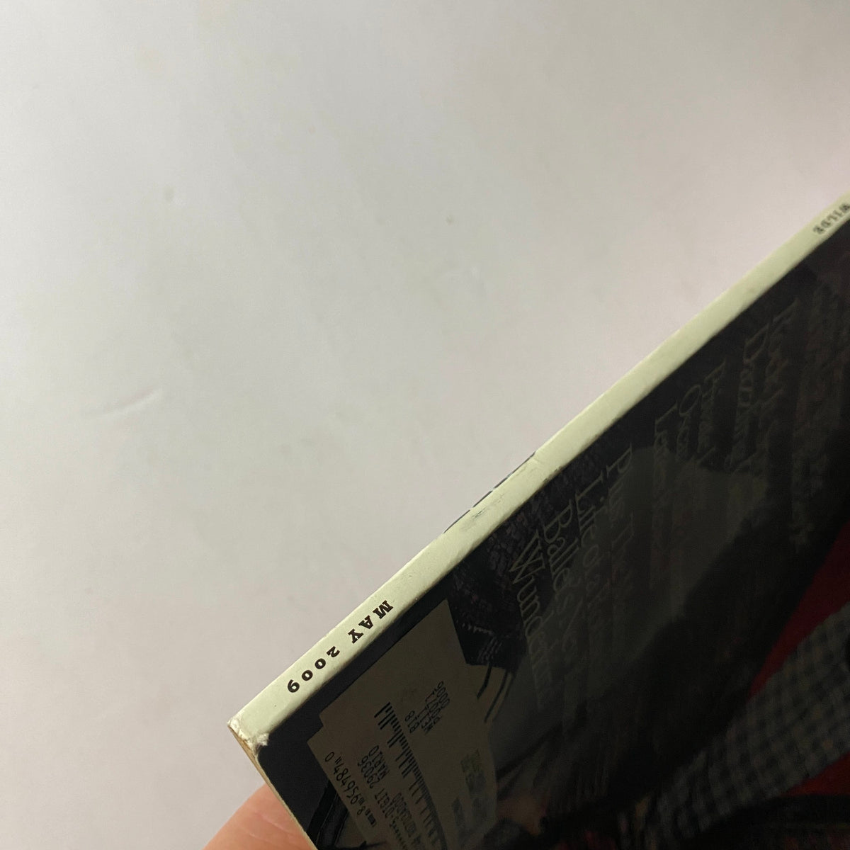 Detail shot of the spine of W Magazine May 2009, indicating the publication date for collectors and vintage magazine enthusiasts.