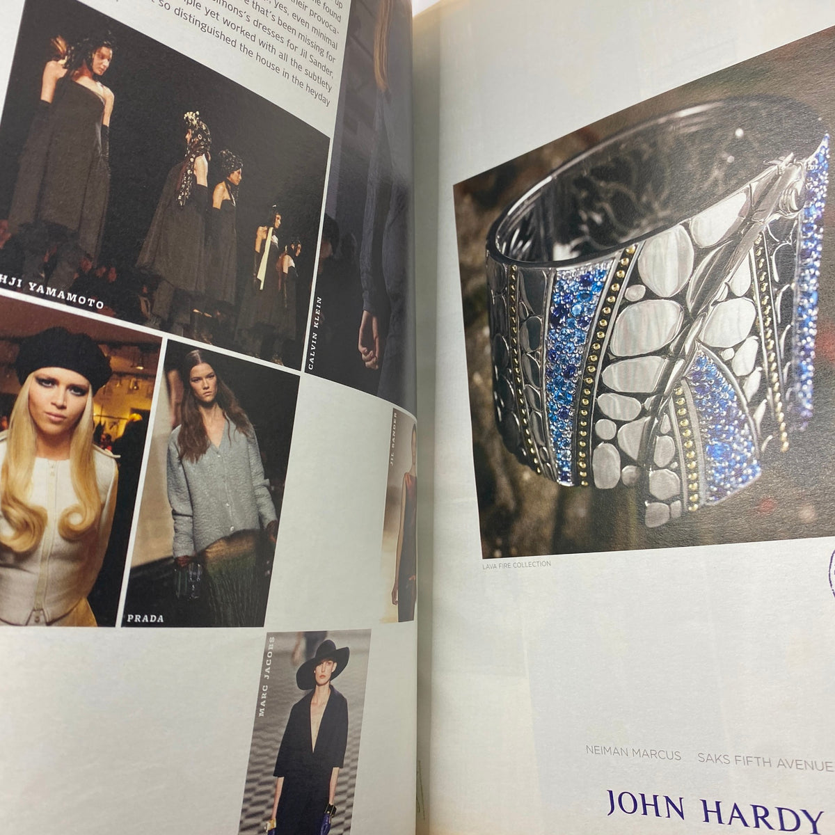 Fashion editorial from W Magazine May 2007 showcasing runway styles with models in black attire and a close-up of a statement bracelet, highlighting mid-2000s fashion trends.