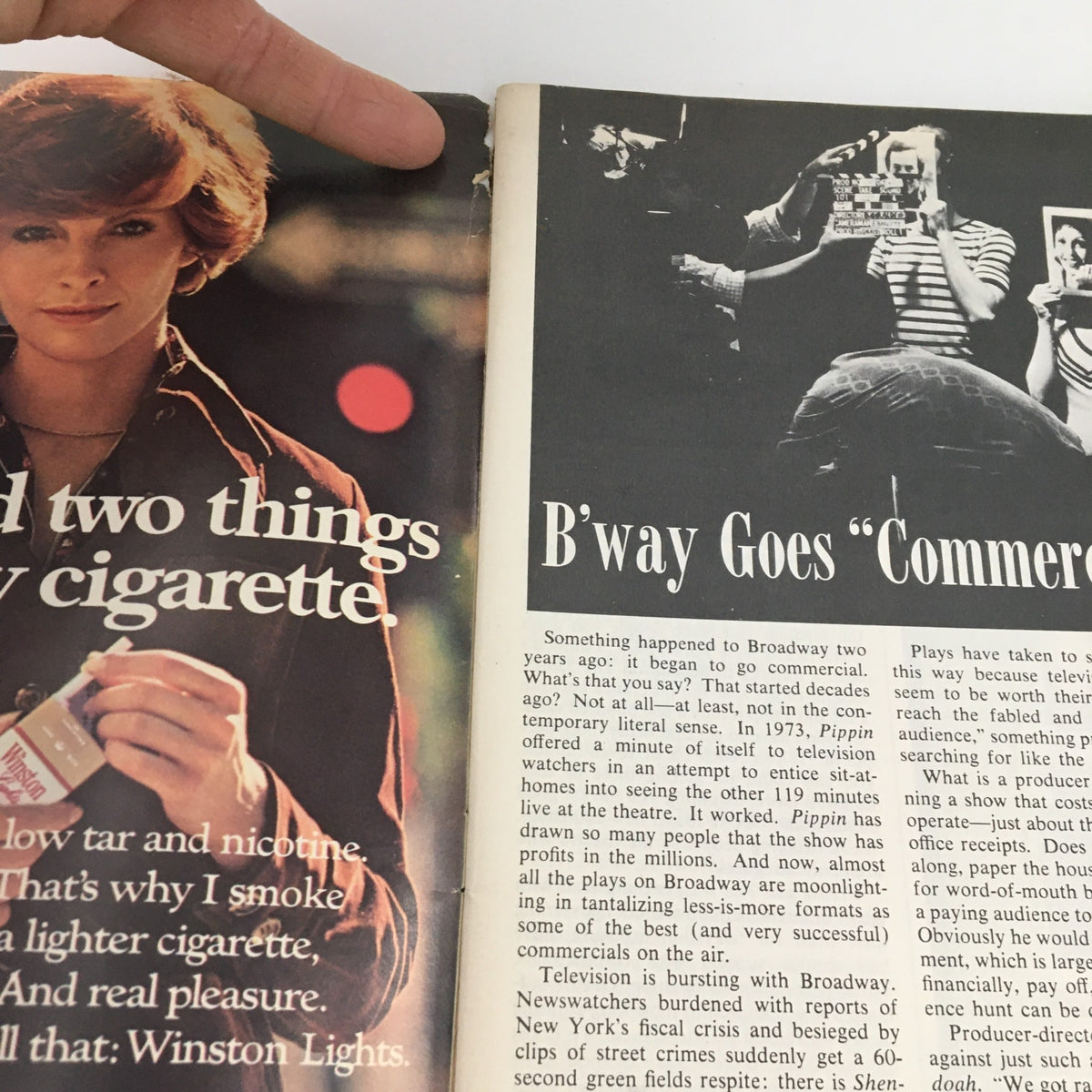 Interior page of the 1975 Playbill for The Broadway Theatre 'Candide', featuring a promotional image and text.