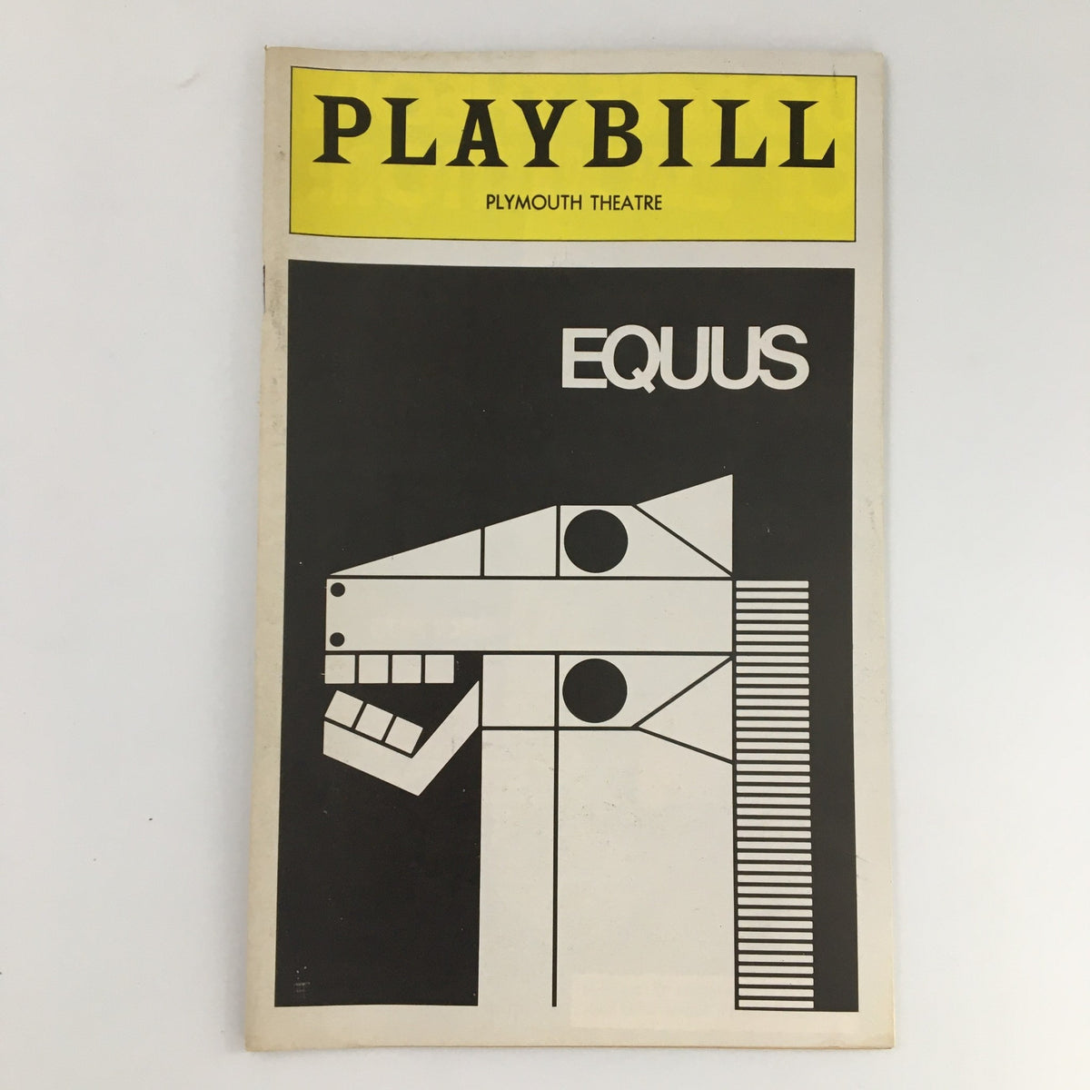1975 Playbill from Plymouth Theatre featuring the play Equus, showcasing a stylized horse design on the cover.