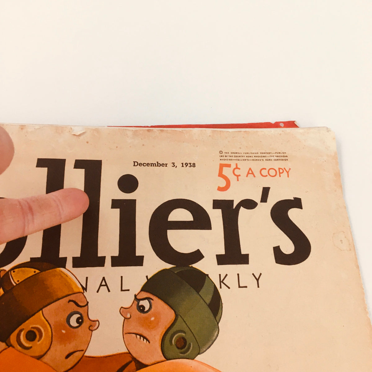 Close-up of the vintage Collier's Magazine from December 3, 1938, featuring the magazine's title and date prominently. Ideal for showcasing the publication's historical significance.