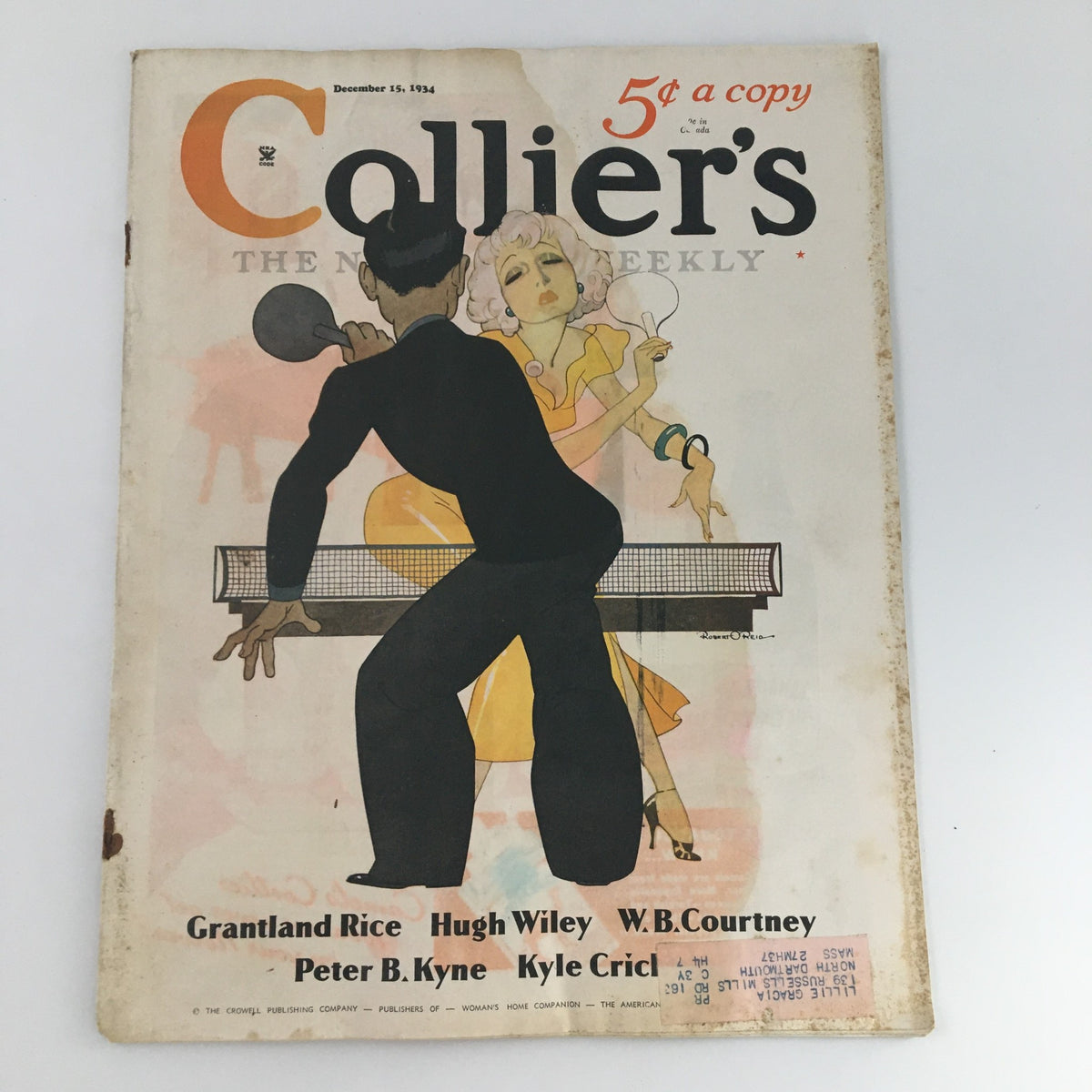 Front cover of VTG Collier's Magazine December 15 1934 featuring illustrations and articles by Grantland Rice and Hugh Wiley, showcasing vintage design from the 1930s.