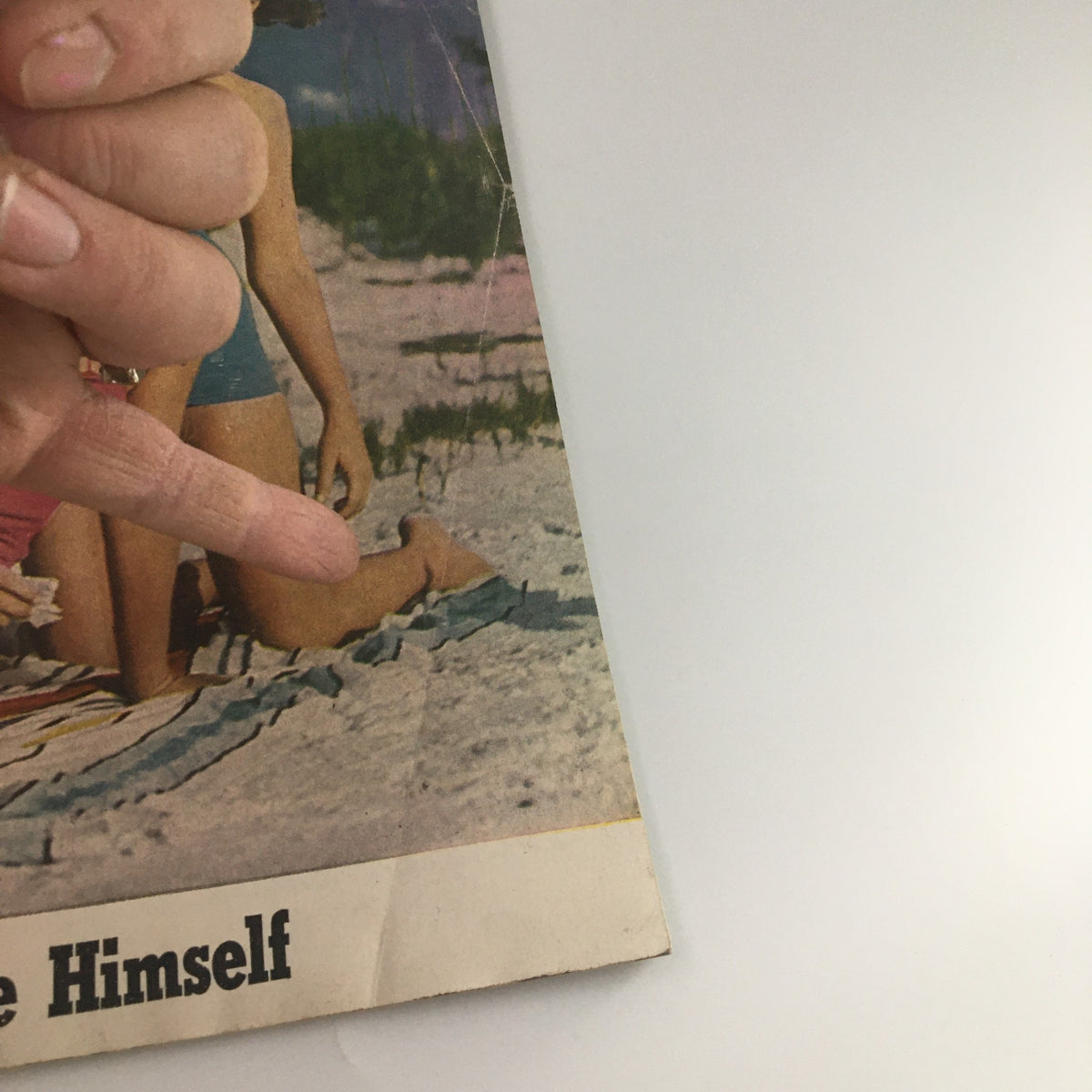 Detail of the vintage Collier's Magazine cover from February 4, 1950, showing the text "Mr. Welfare State Himself" and a beach scene with two women in swimsuits.