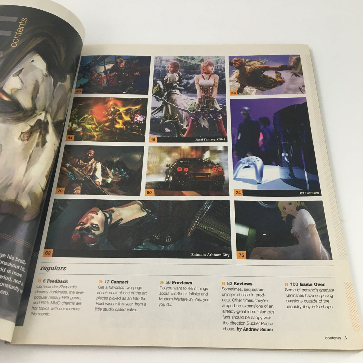 Table of contents page from the Game Informer Magazine July 2011 Issue 219, highlighting featured reviews and previews including iconic video games like Final Fantasy XIII and Batman: Arkham City.