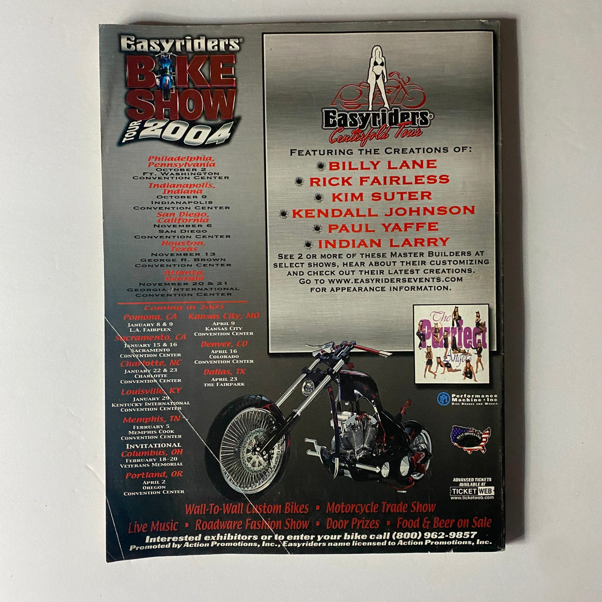 Easyriders Magazine November 2004 #377 advertisement for the Easyriders Bike Show Tour 2004, featuring master builders like Billy Lane and Paul Yaffe.