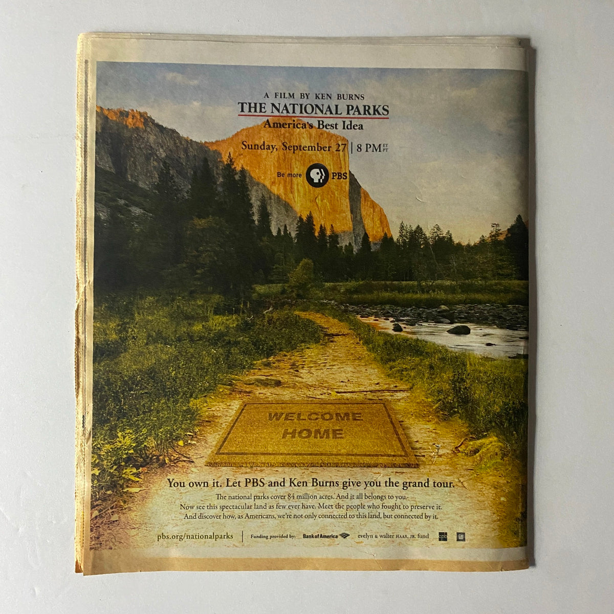Promotional page for the PBS documentary The National Parks, airing Sunday, September 27 at 8 PM, highlighting America's natural beauty.