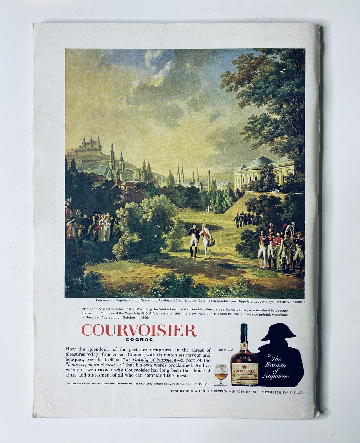 The back cover of The New Yorker Magazine April 24, 1965, featuring an advertisement for Courvoisier Cognac, with a picturesque landscape and figures dressed in 19th-century attire.