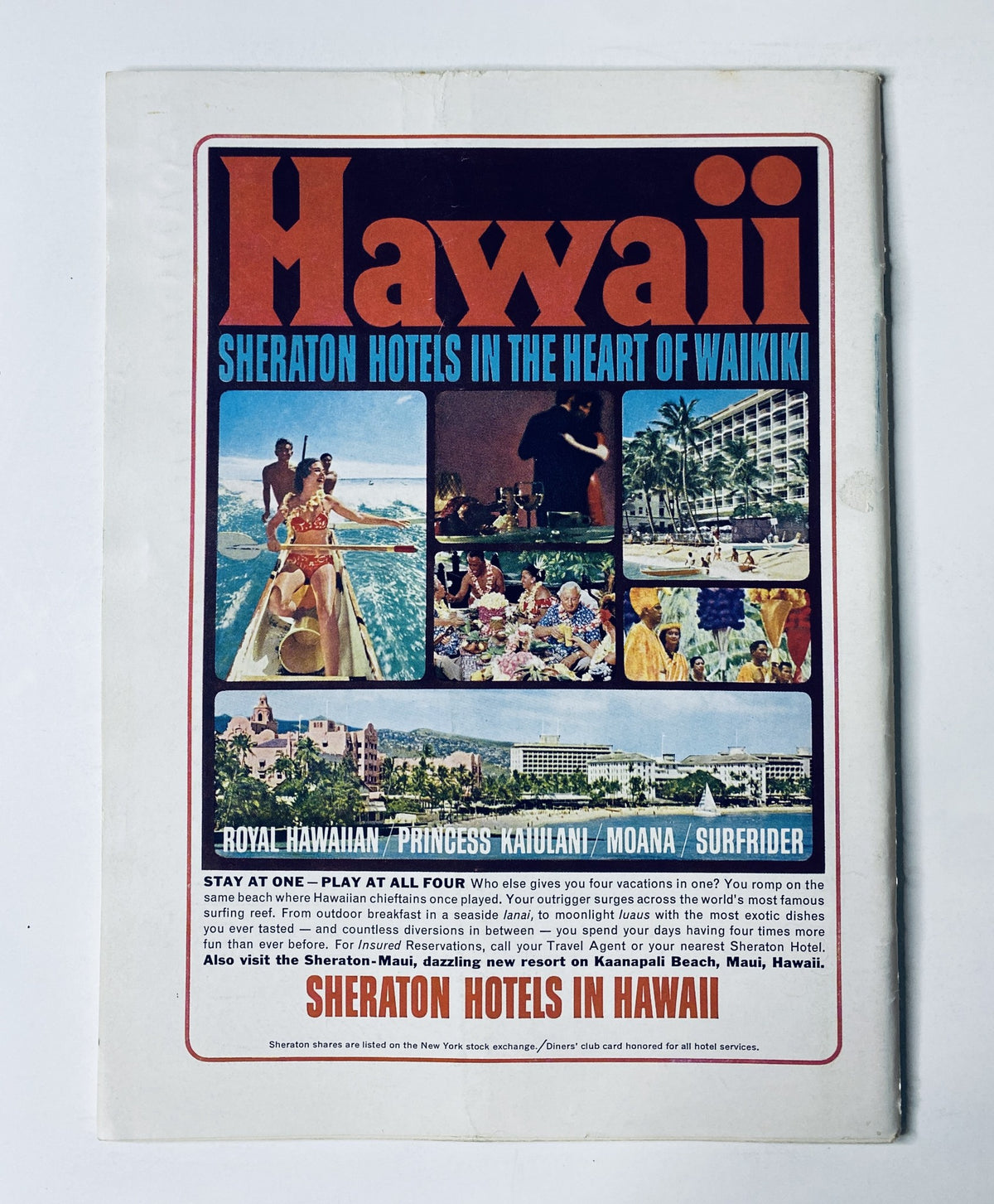 Advertisement page from The New Yorker Magazine January 11, 1964, promoting Sheraton Hotels in Hawaii with images of tropical scenery and activities.