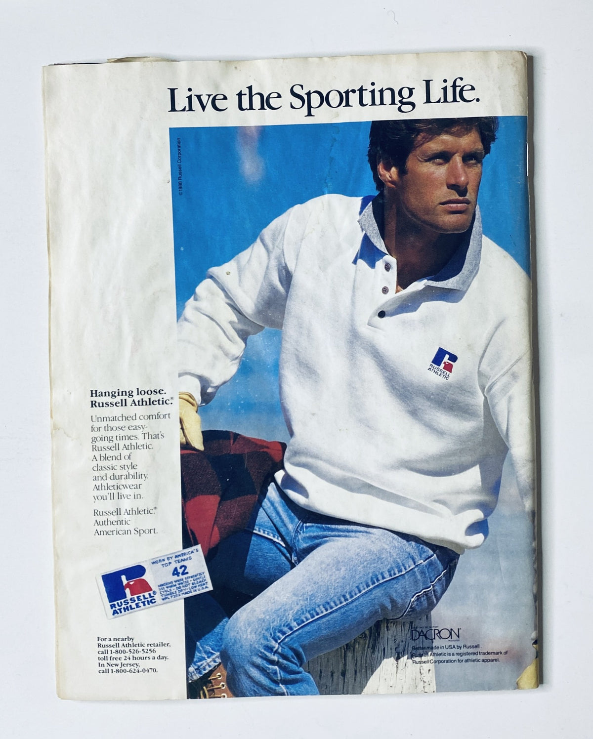 Advertisement page from The New Yorker Magazine, October 10, 1988 showcasing Russell Athletic wear and promoting an active lifestyle.