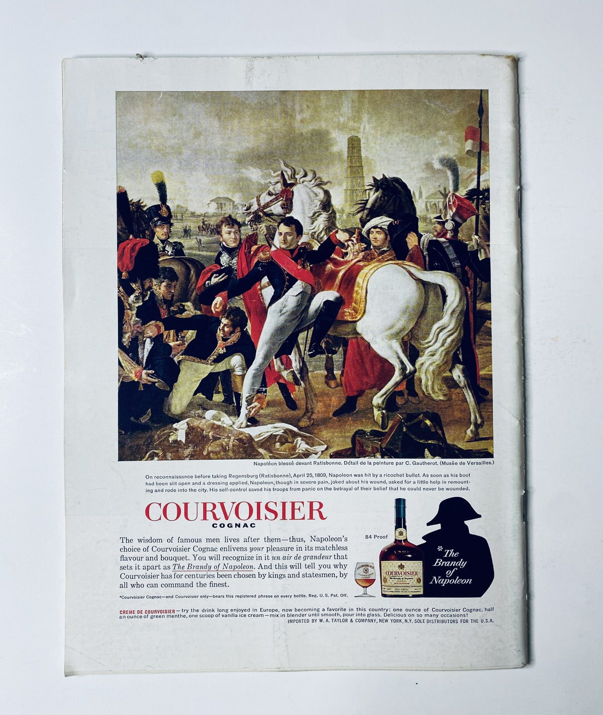 The New Yorker Magazine December 21, 1963 advertisement for Courvoisier Cognac with an illustration depicting a historical scene, showcasing the brand's connection to Napoleonic history.