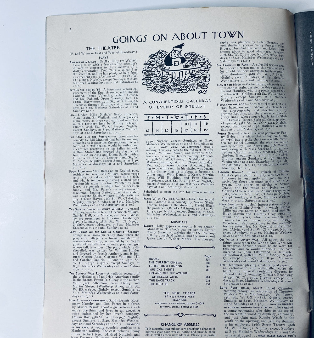 The New Yorker Magazine December 12, 1964 features an article titled 'Goings On About Town' with listings for the theatre and events in New York City.