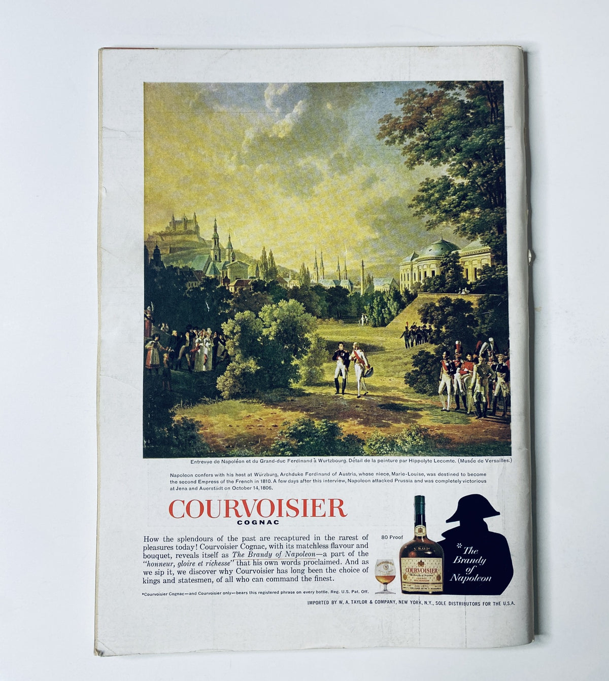 Advertisment for Courvoisier Cognac from The New Yorker Magazine September 19, 1964, featuring a scenic landscape painting. The magazine is in very good condition, showing only light edge wear.
