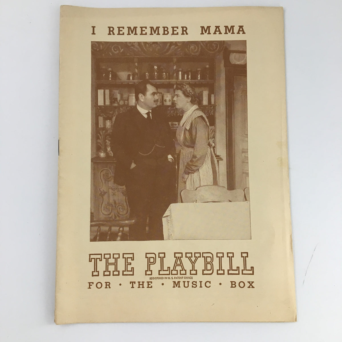 1945 Playbill for 'I Remember Mama' from The Music Box, featuring a vintage cover design and characters Frances Heflin and Maddy Christians on the front.