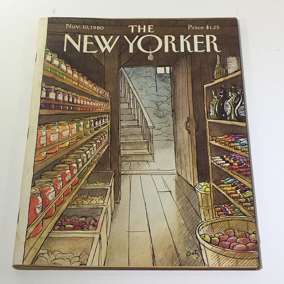 The New Yorker Magazine November 10 1980 Full Theme Cover by Arthur Getz, featuring an illustrated interior of a rustic store with shelves of jars and fruits, embodying a nostalgic feel of the era.