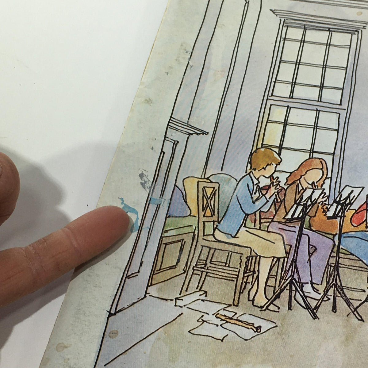Close-up detail of The New Yorker Magazine March 3 1980 cover by Arthur Getz, highlighting a finger pointing to an illustrated element in the scene.