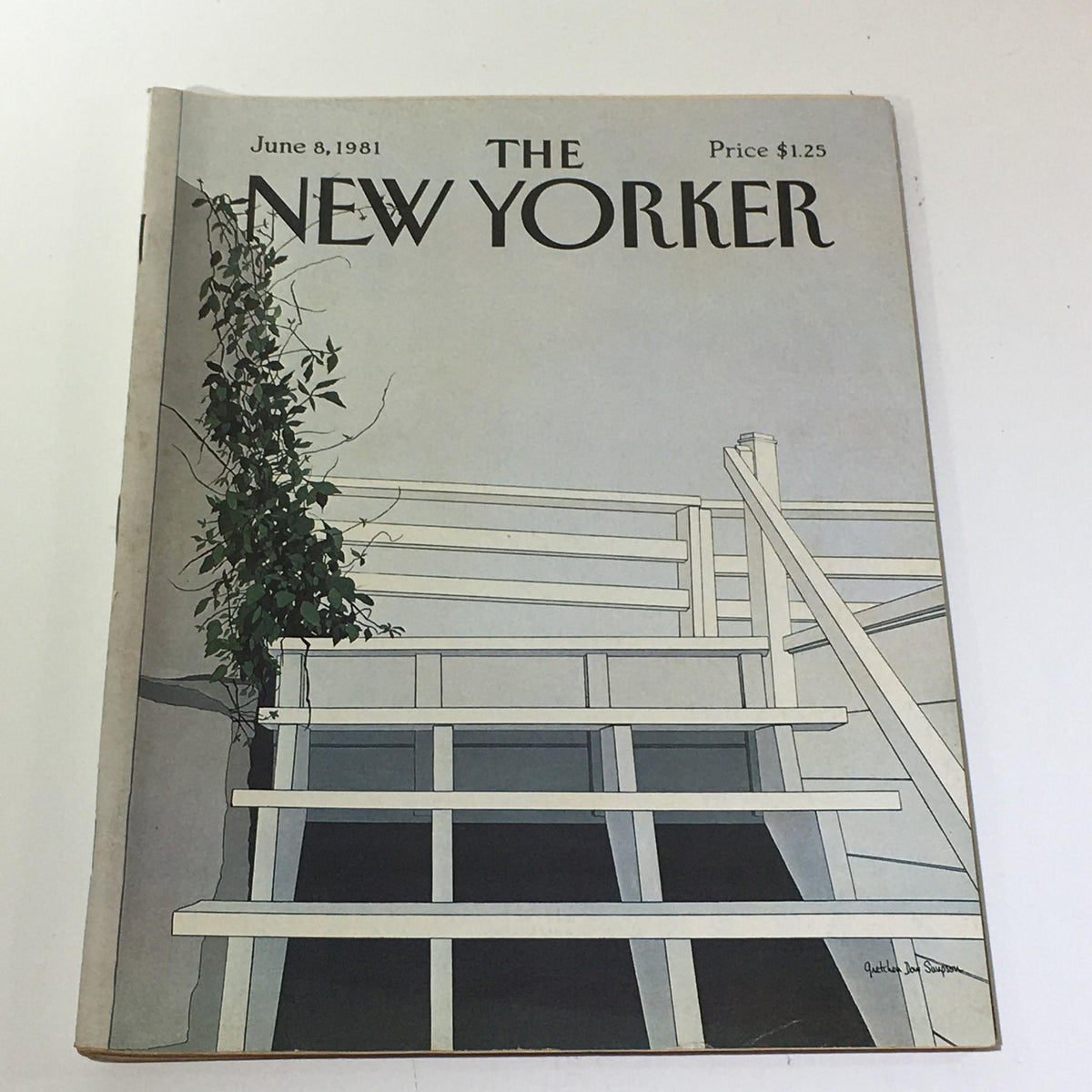 Cover of The New Yorker Magazine dated June 8, 1981, featuring a full theme design by artist Gretchen Dow Simpson. The cover showcases a stylized illustration of steps with a plant, capturing the essence of early 1980s vintage magazine art.