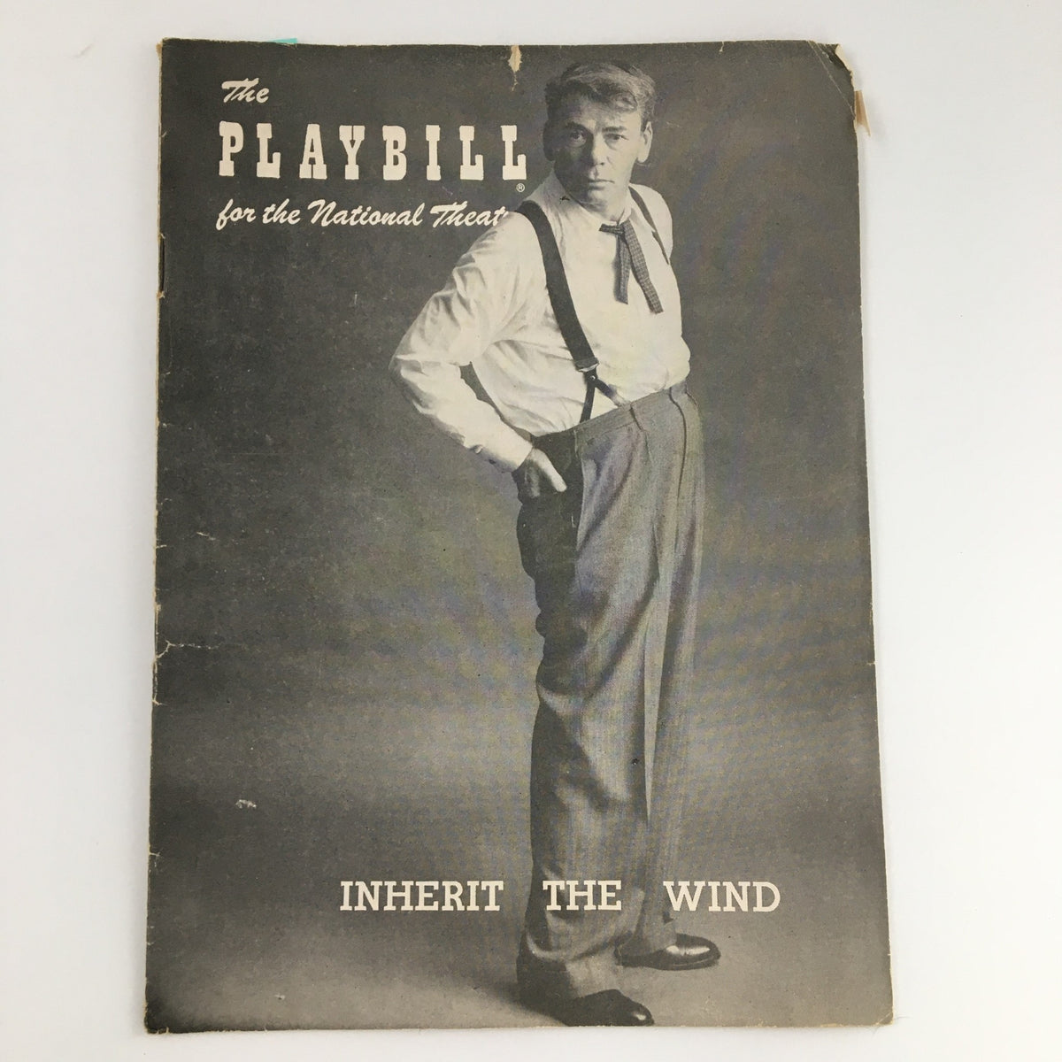 1956 Playbill for the National Theatre production of 'Inherit The Wind' featuring a vintage photograph of Ed Begley, showcasing mid-20th century theatrical charm.