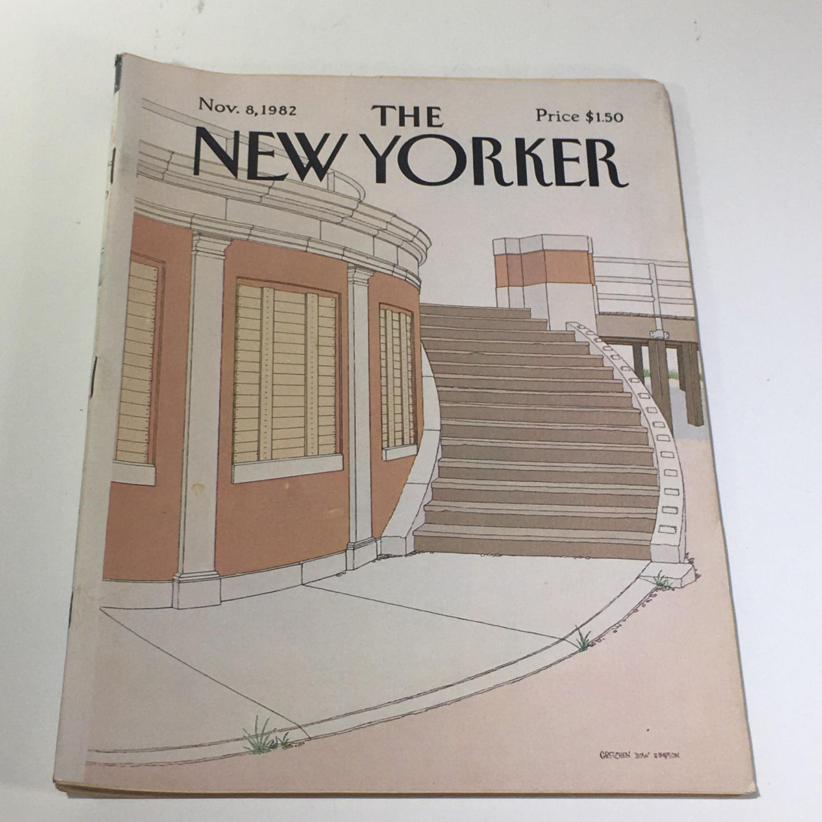Cover of The New Yorker Magazine dated November 8, 1982, featuring a full theme illustration by Gretchen Dow Simpson, showcasing a stylized staircase and architectural details.
