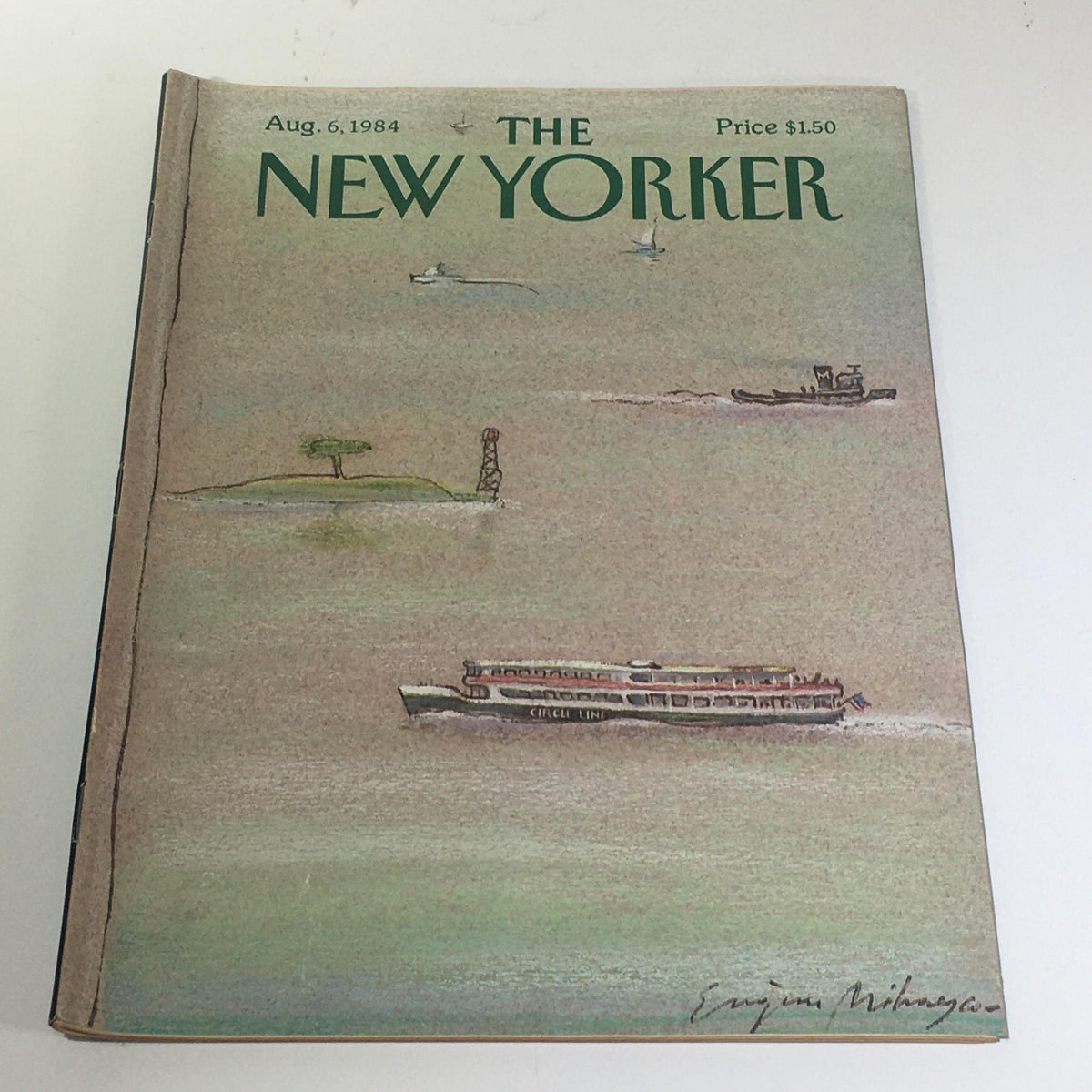 Cover of The New Yorker Magazine August 6 1984 featuring artwork by Eugene Mihaesco, depicting boats on water and a scenic landscape.