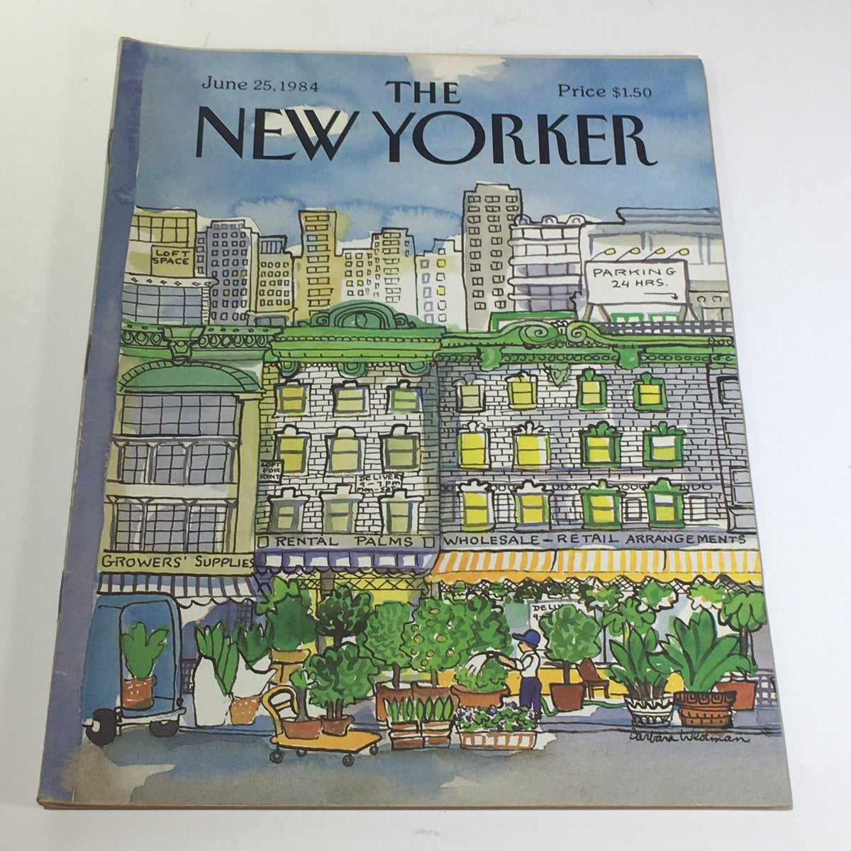 The New Yorker: June 25 1984 Full Magazine with a theme cover illustrated by Barbara Westman, featuring a vibrant street scene with plants and buildings.