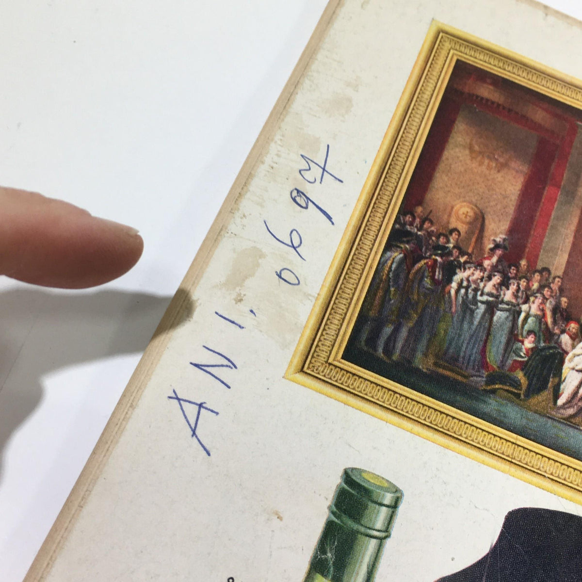 Detail of The New Yorker Magazine October 1 1955 Full Theme Cover by Garrett Price, showing the edge of the cover with handwritten annotations and a decorative border.