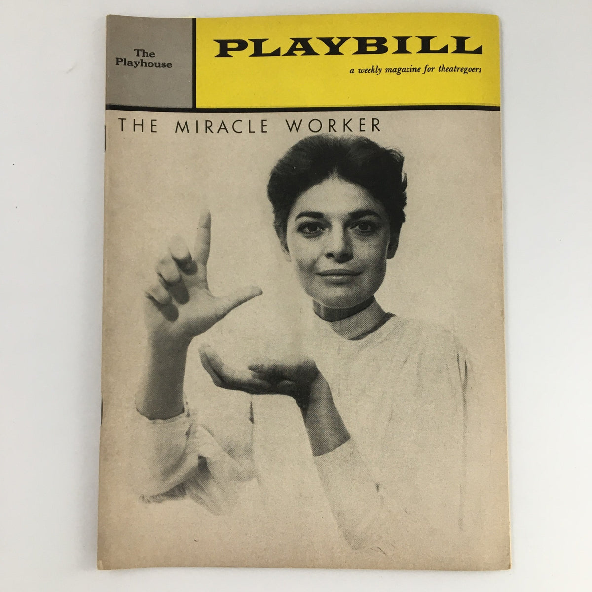 1959 Playbill from The Playhouse featuring 'The Miracle Worker' with a captivating image of Anne Bancroft, highlighting her performance in the iconic role.