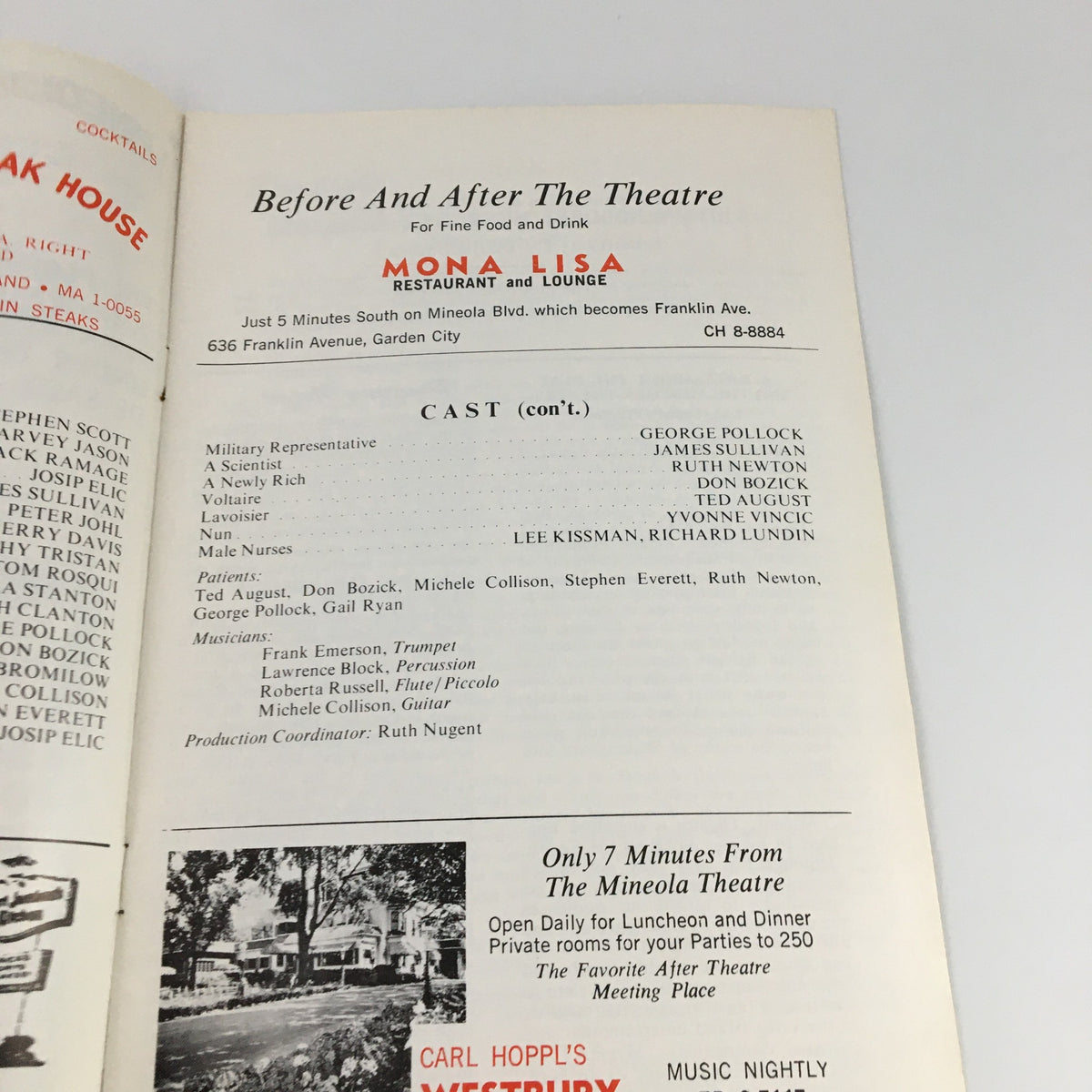 1966 Mineola Theatre Long Island Playhouse 'Marat / De Sade' Peter Bromilow