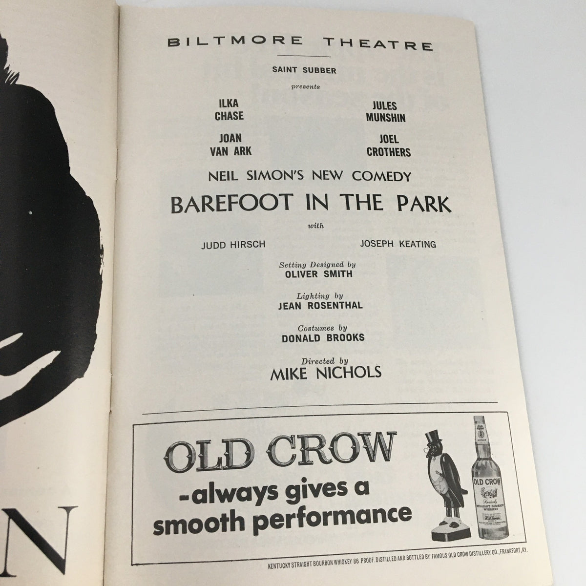 Credits page of the 1967 Playbill for 'Barefoot in the Park' at Biltmore Theatre, listing the creative team and notable cast members including Judd Hirsch.