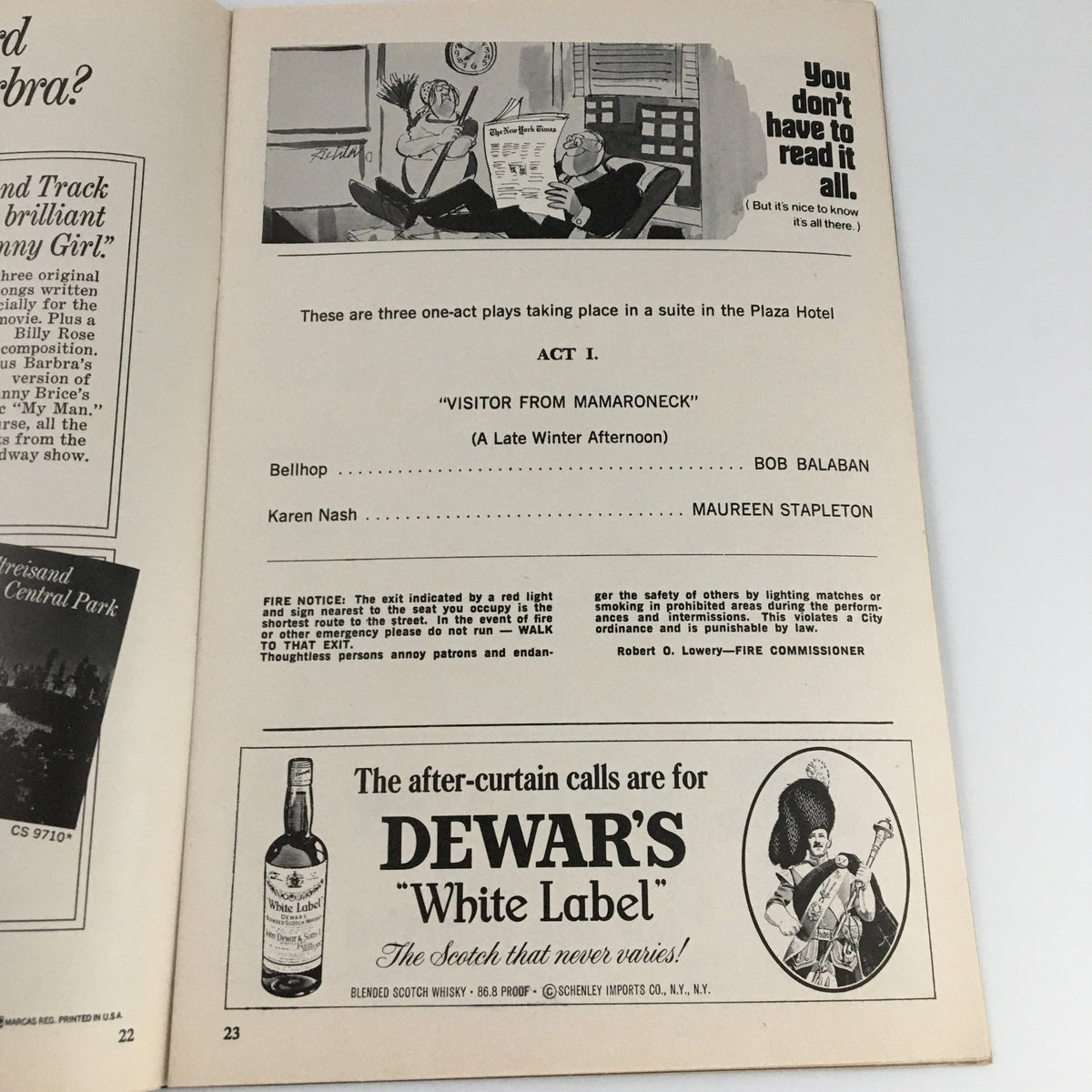 1968 Playbill for 'Plaza Suite' featuring the production details of 'Visitor from Mamaroneck', highlighting actors Maureen Stapleton and Bob Balaban.