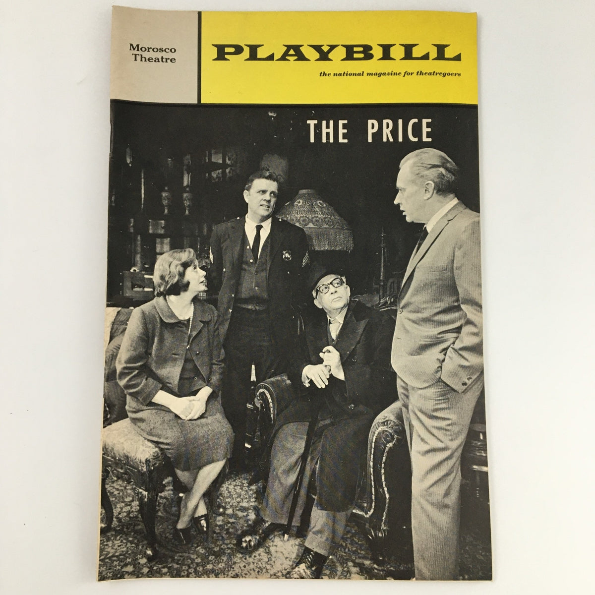 1968 Playbill for 'The Price' at Morosco Theatre featuring a cast including Pat Hingle, Kate Reid, and Harold Gary, showcasing a black and white photograph of the performers during a scene.