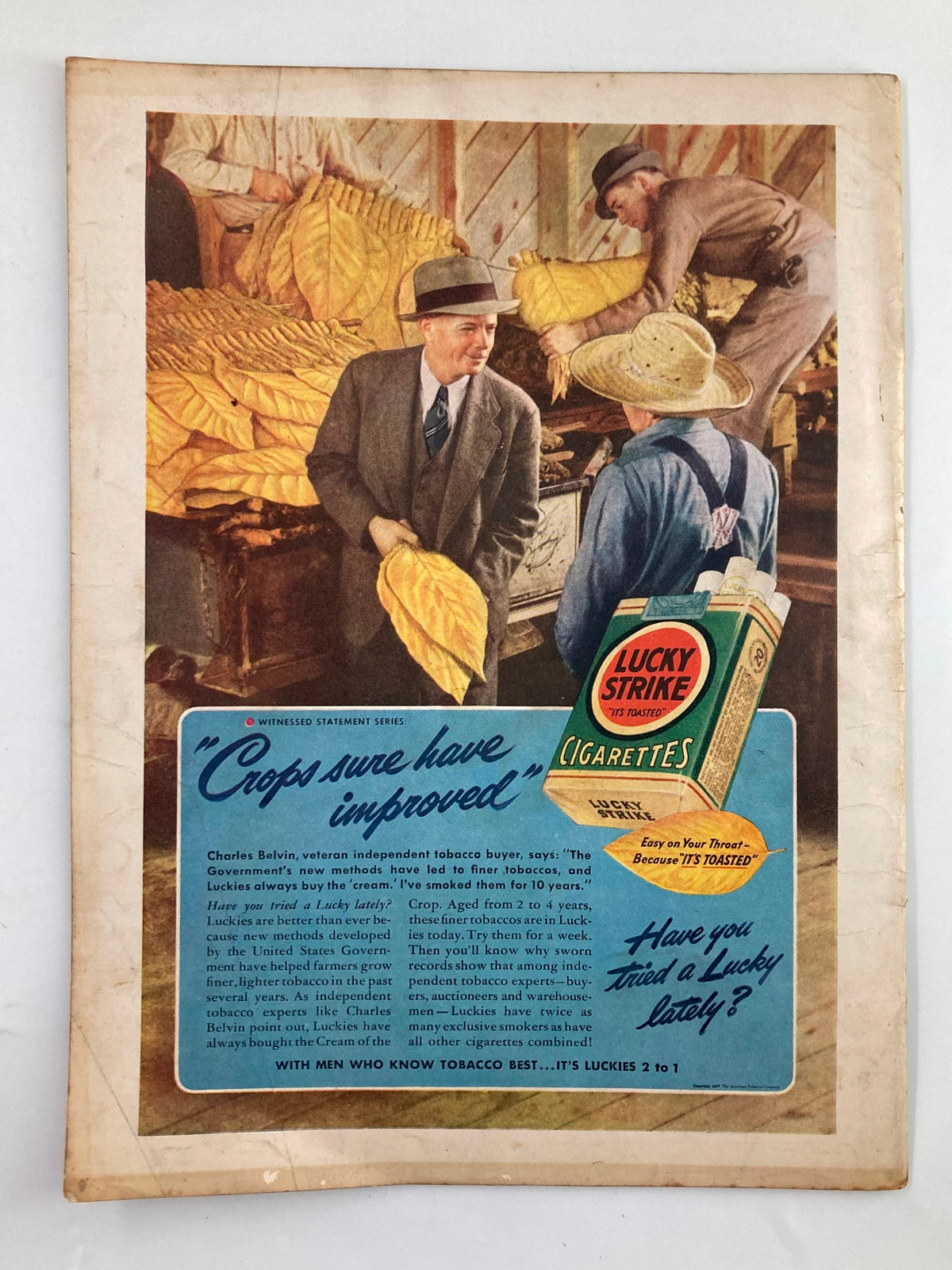 Vintage Liberty Magazine issue from September 16, 1939, featuring the title 'Bombs Over Chungking.' The cover displays historical relevance with images of tobacco leaves and an advertisement for Lucky Strike cigarettes, capturing the essence of the time and culture. This collectible magazine is a significant piece for history enthusiasts and collectors.