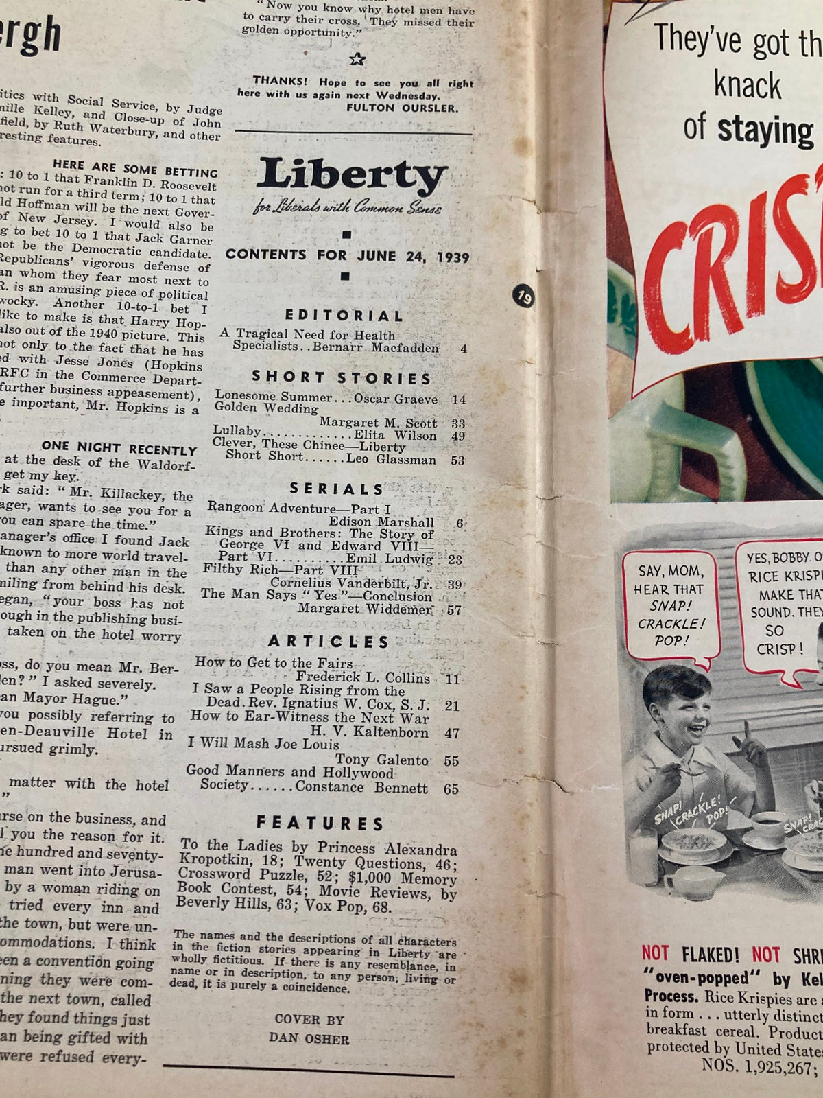 Vintage Liberty Magazine June 24 1939 How To Ear-Witness Next War No Label