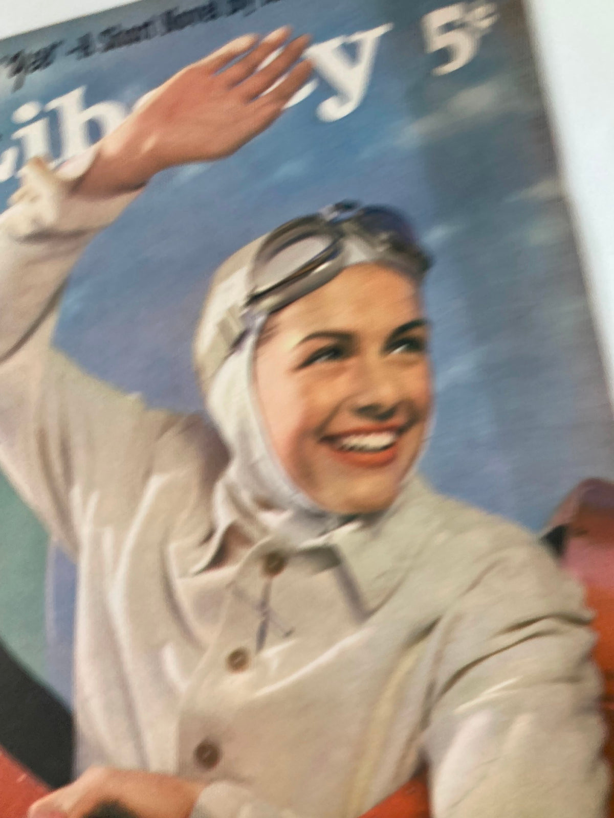 Close-up of the cover of VTG Liberty Magazine June 3 1939 with a smiling woman in flight gear, featuring the headline 'Why Change The Wagner Act.'