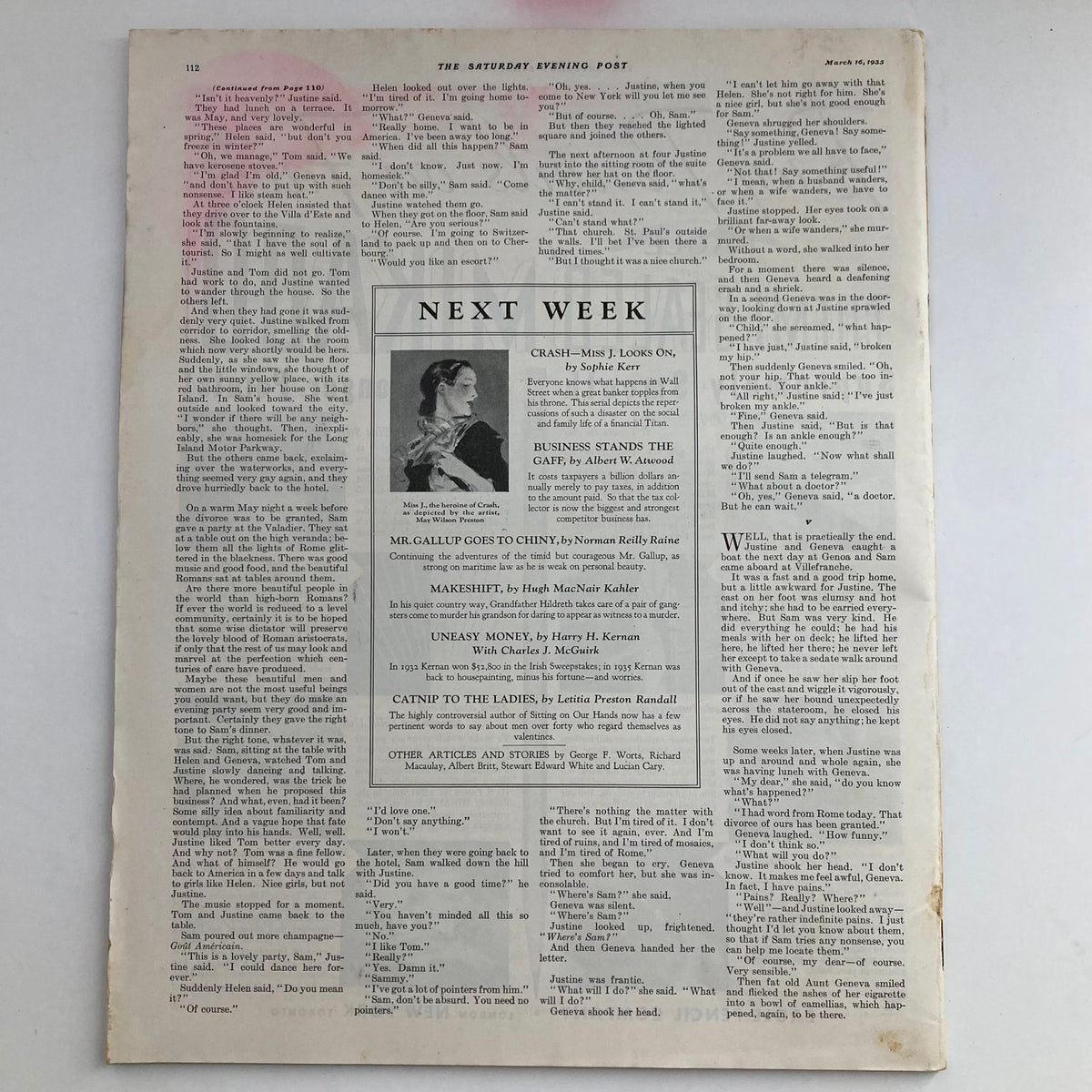 Interior page of The Saturday Evening Post Magazine from March 16, 1935, showcasing articles and text from the magazine.