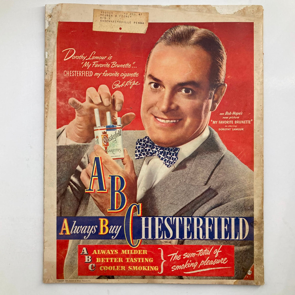 Cover of VTG Look Magazine July 8 1947, Vol 11 No 14, featuring iconic cover girl Mary Hartline and vintage Chesterfield cigarette advertisement, highlighting 1940s style.