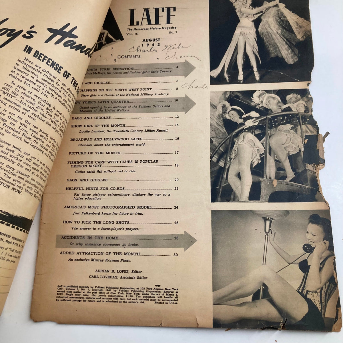 Vintage Laff Magazine August 1942 Vol 3 No. 7 Ruth Woods Popular Model No Label