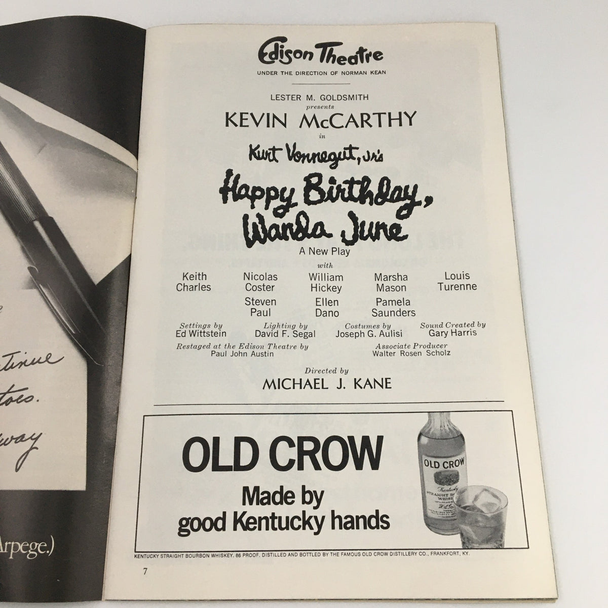 Inside page of the 1971 Playbill for 'Happy Birthday Wanda June' showcasing an advertisement for the production with credits and cast names.
