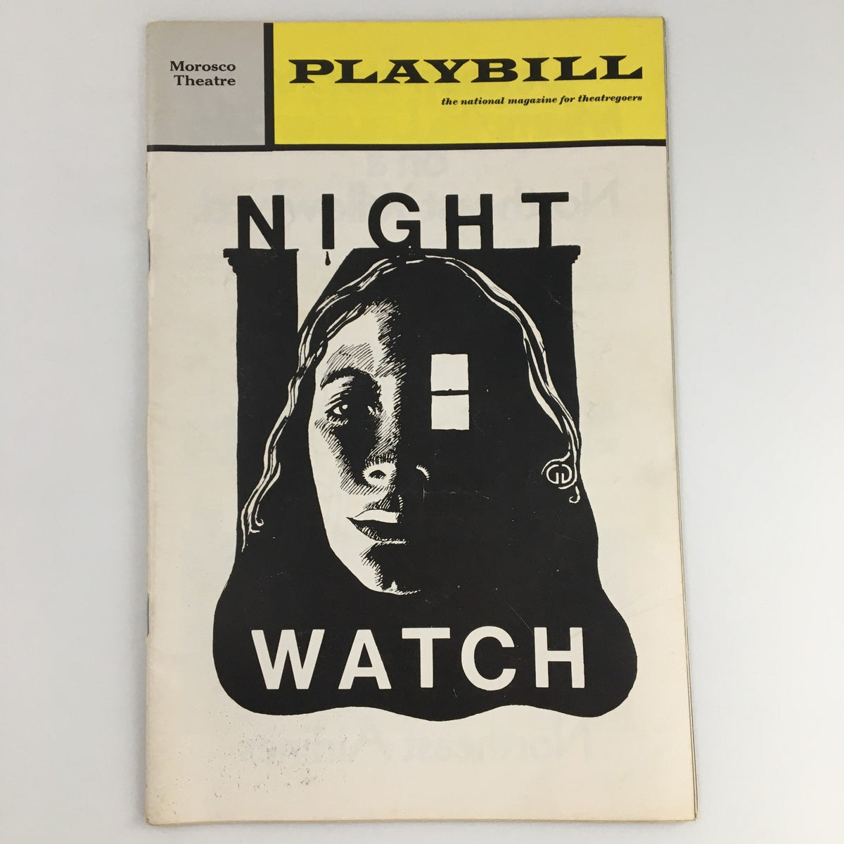 1972 Playbill for the Morosco Theatre production of 'Night Watch' featuring artwork that highlights the eerie theme of the play.