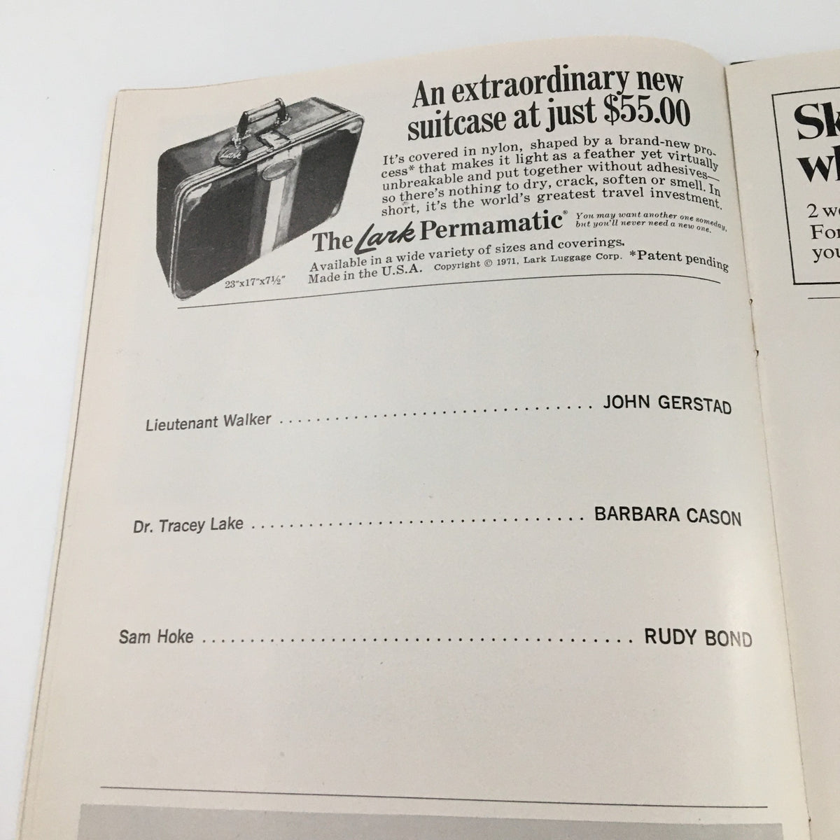 Inside page of 1972 Playbill from Morosco Theatre listing additional cast members for 'Night Watch,' including Rudy Bond.