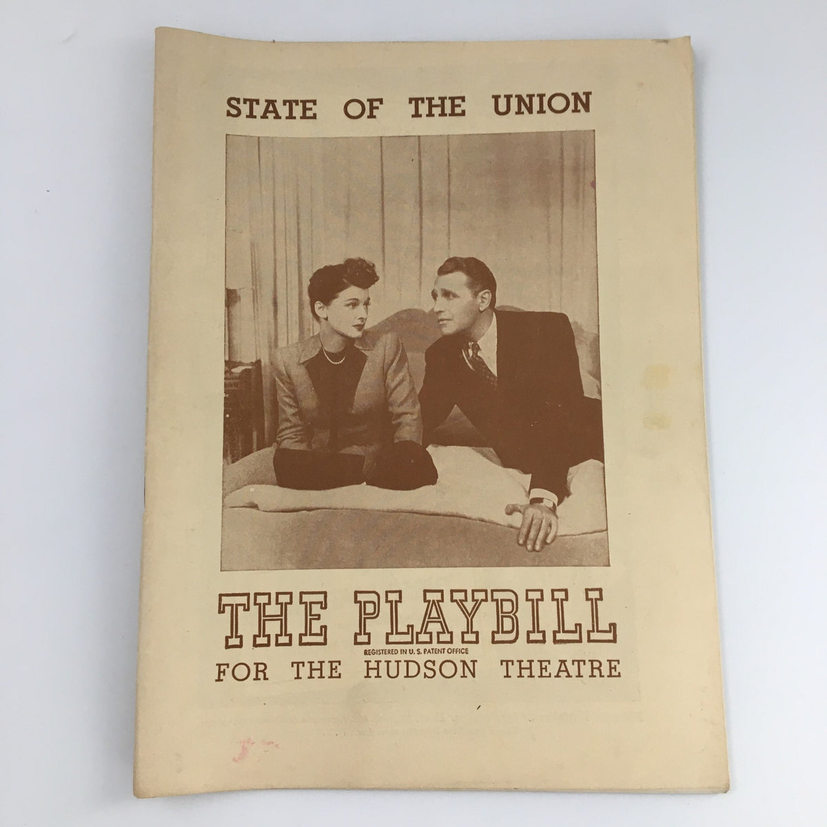 1946 Playbill for 'State of the Union' at the Hudson Theatre, showcasing vintage cover with actors Myron McCormick and Minor Watson.