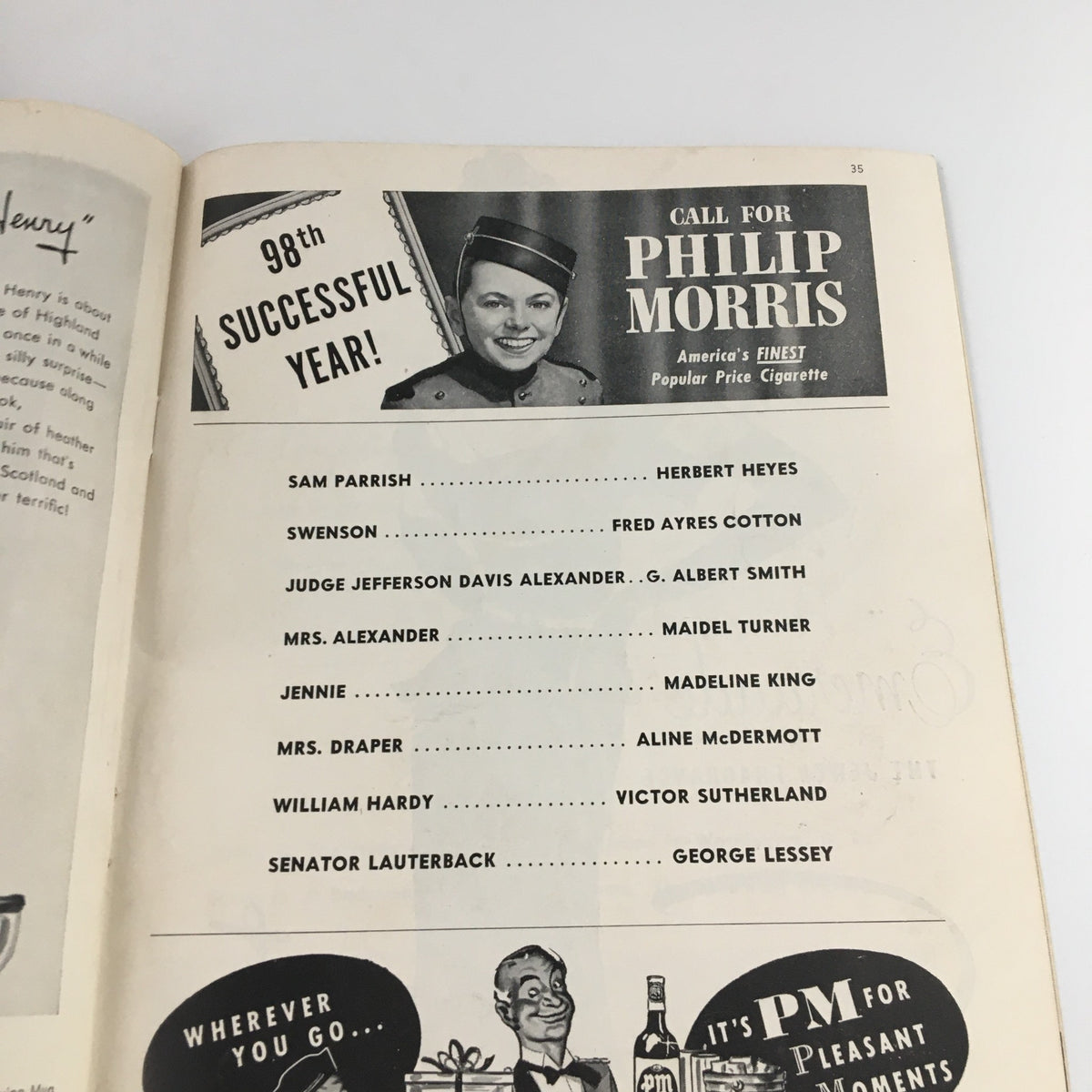 1946 Playbill advertisement for Philip Morris cigarettes, showcasing its long-standing reputation, included in 'State of the Union' Hudson Theatre program.