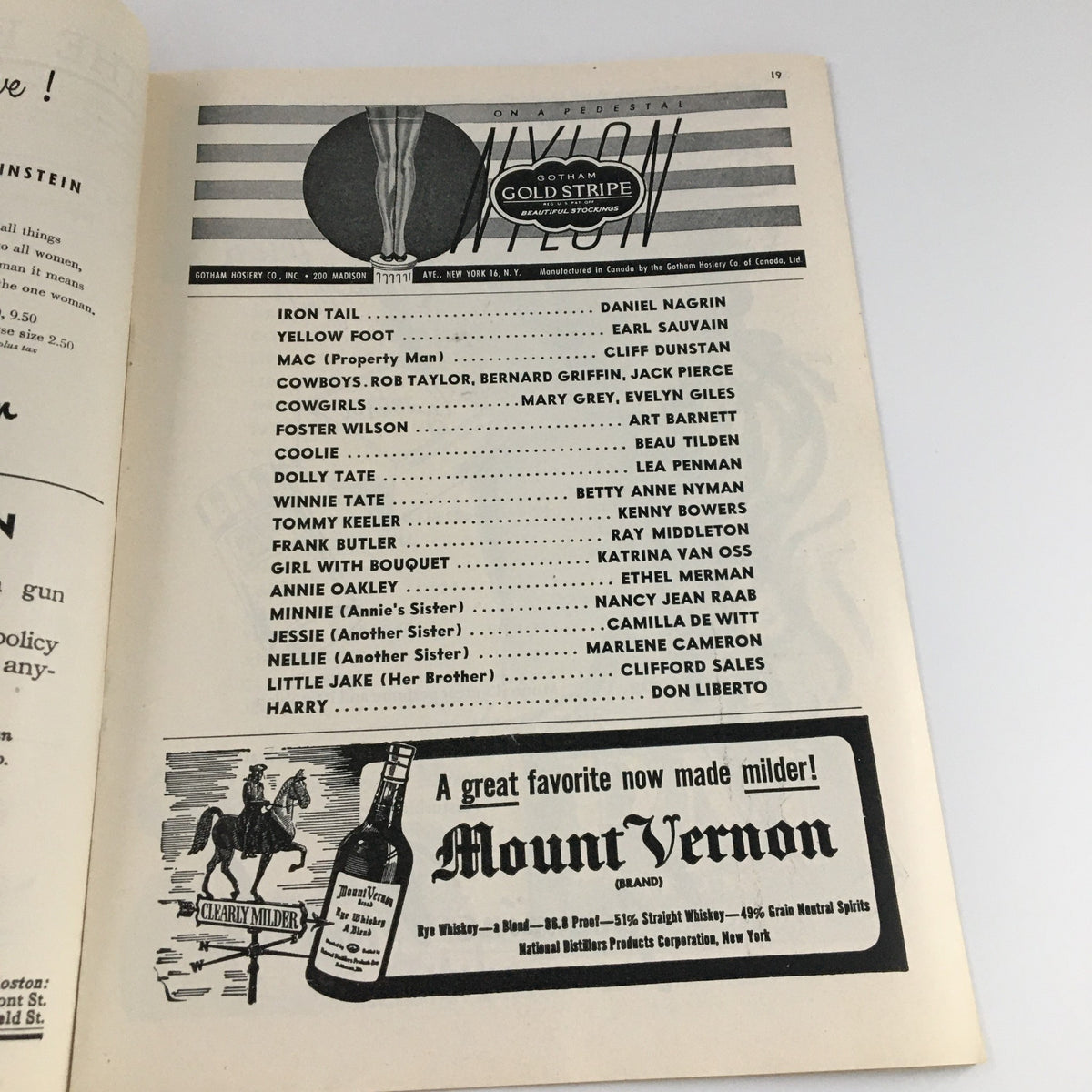 Advertisement page from the 1946 'Annie Get Your Gun' Playbill featuring product promotions.